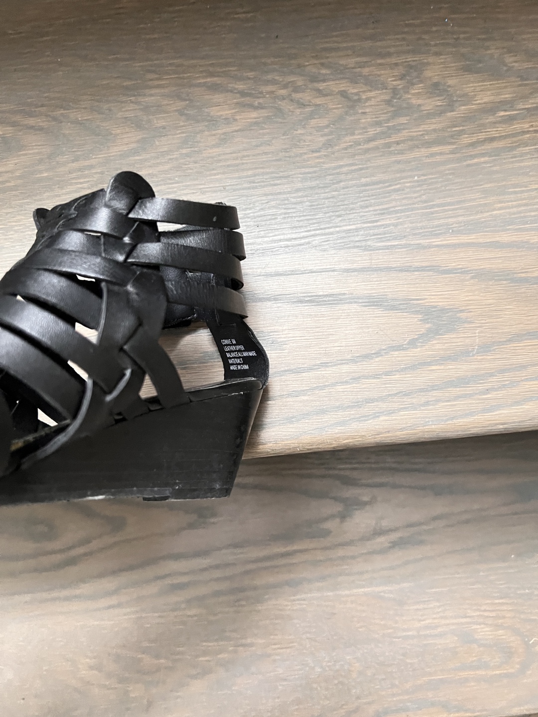 Black Leather Gladiator Wedge Sandals - photo 5