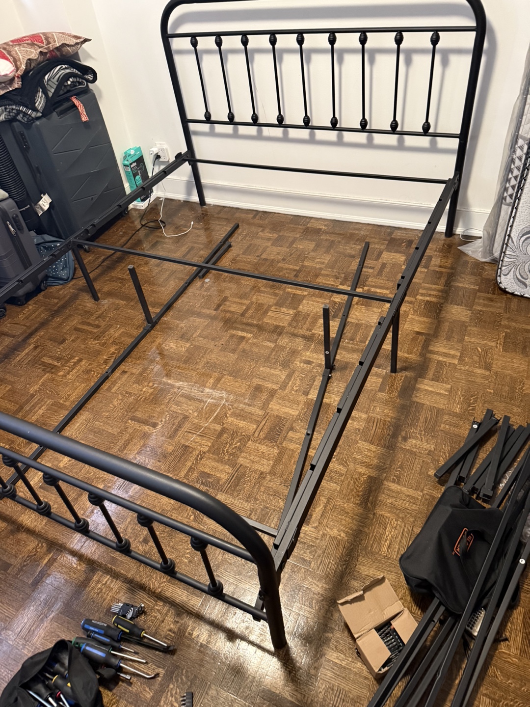 Black Metal Queen Bed Frame with Slata