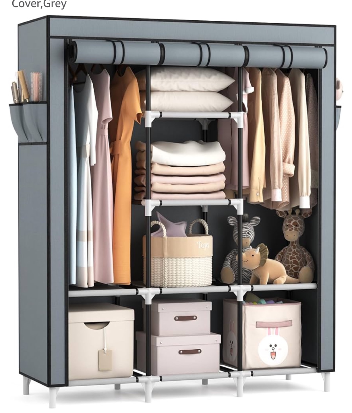 Grey Fabric Wardrobe Closet Organizer