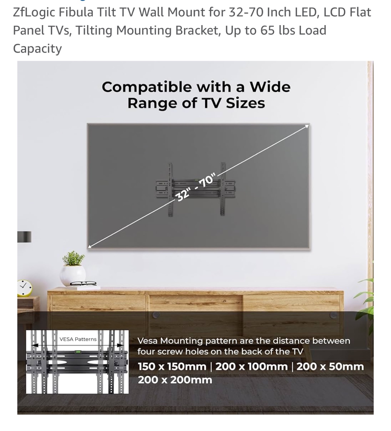 Zflogic Fibula Tilt TV Wall Mount for 32-70 Inch TVs - photo 5