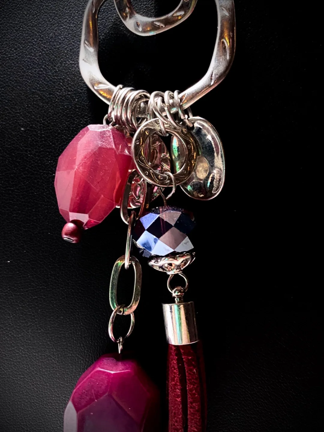 Bohemian Statement Necklace with Cool Red Tassel and Stones image indicator(3)