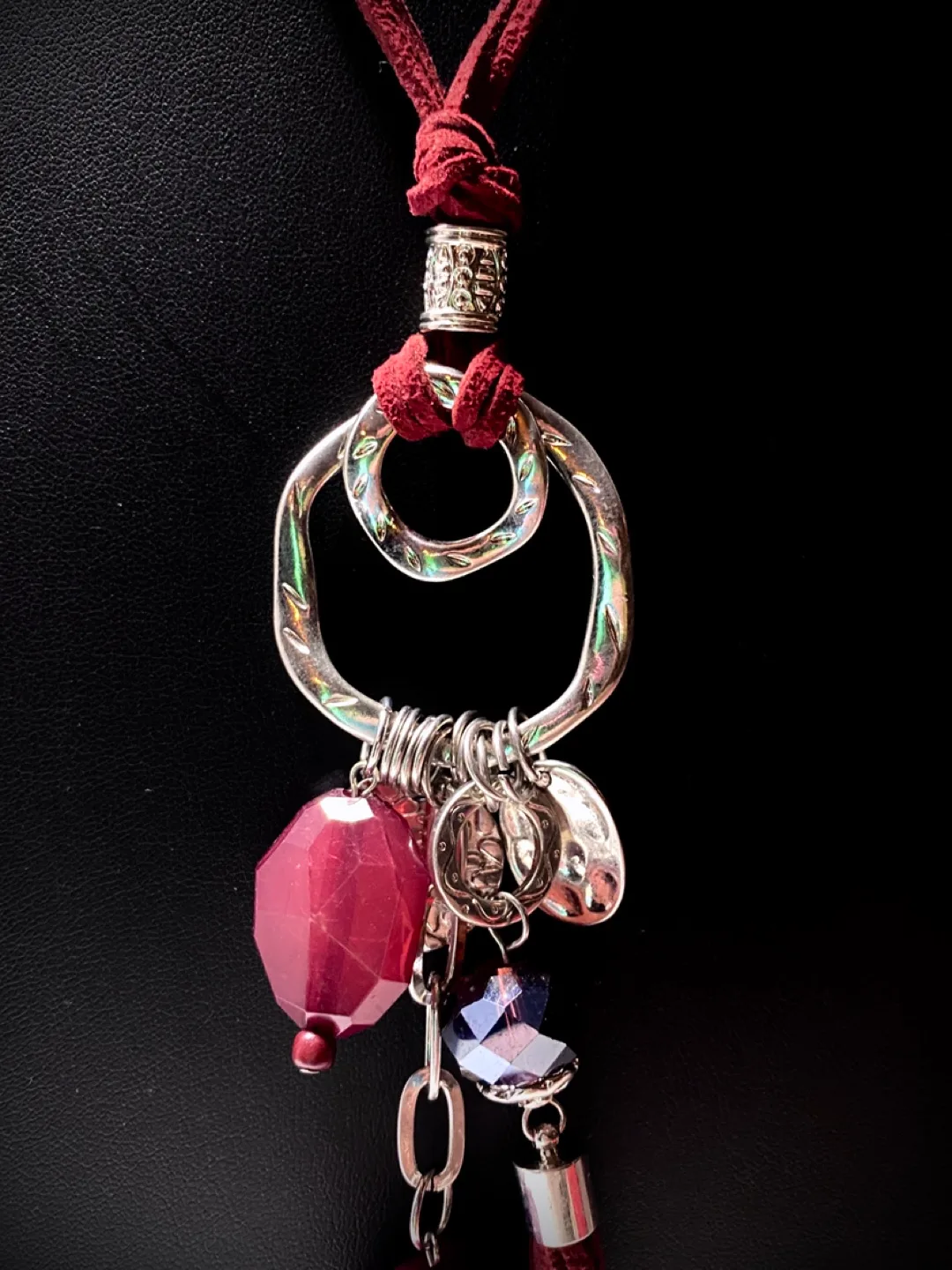 Bohemian Statement Necklace with Cool Red Tassel and Stones image indicator(4)