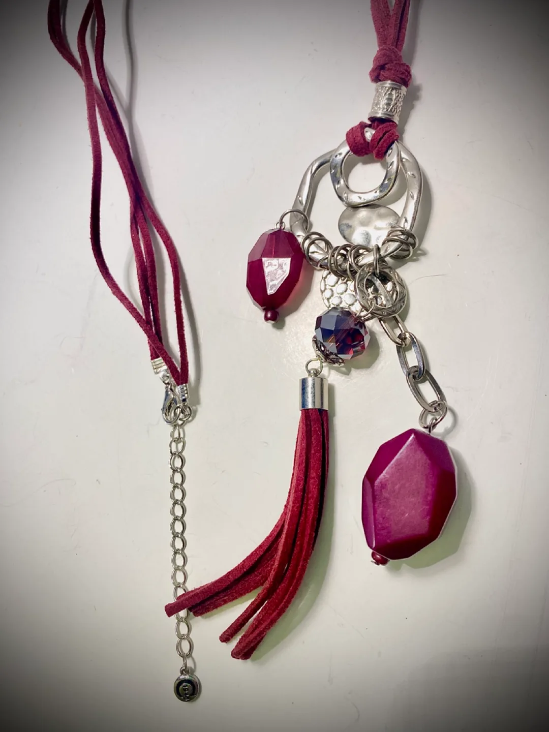 Bohemian Statement Necklace with Cool Red Tassel and Stones image indicator(6)