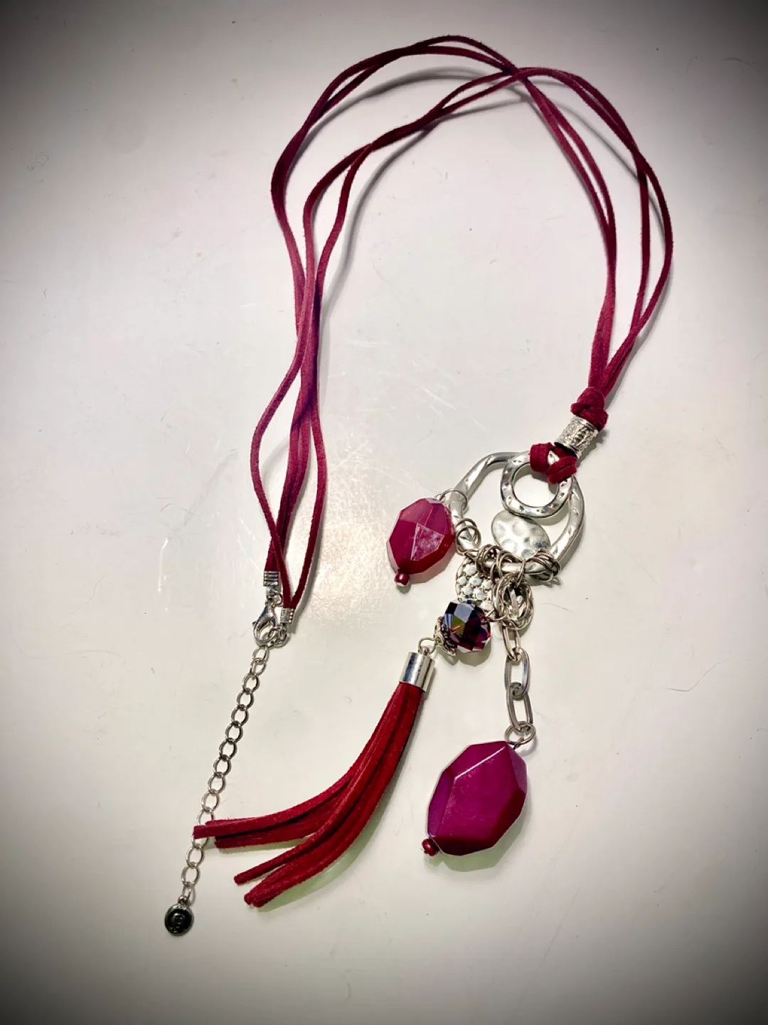 Bohemian Statement Necklace with Cool Red Tassel and Stones image indicator(5)