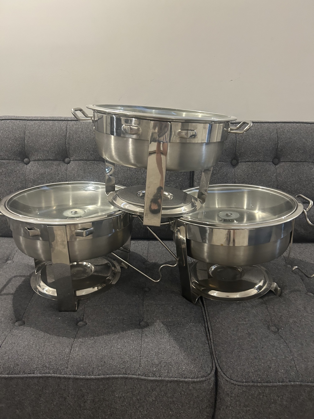 Three Stainless Steel Chafing Dishes