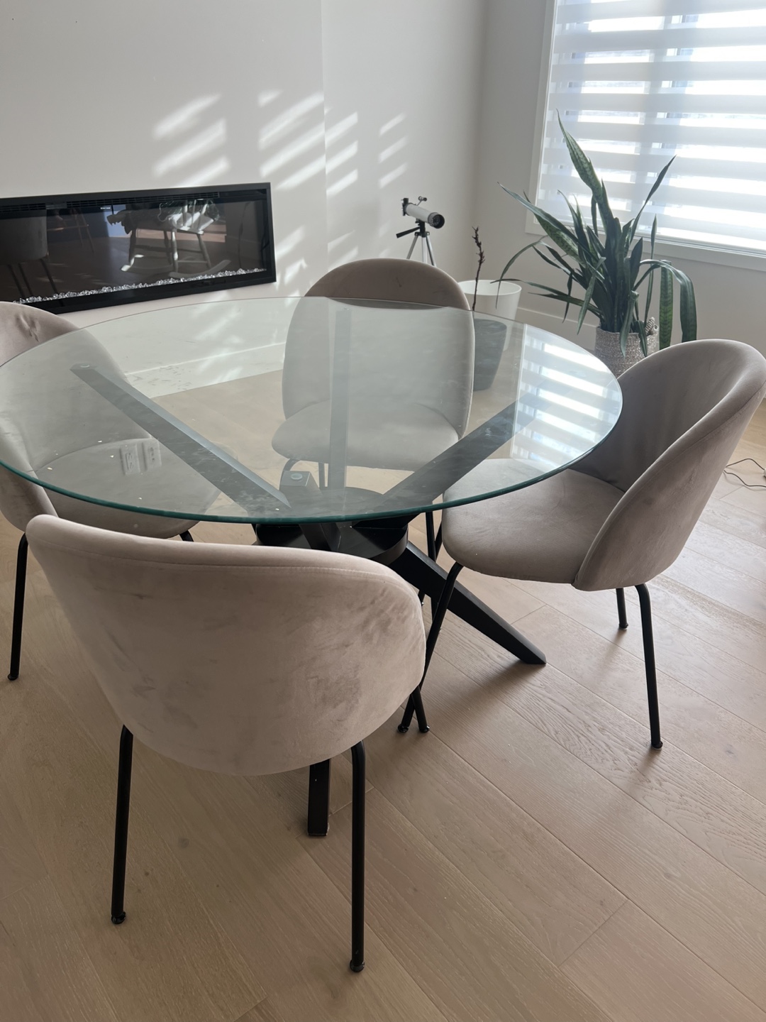 Glass Top Dining Table with Four Velvet Chairs