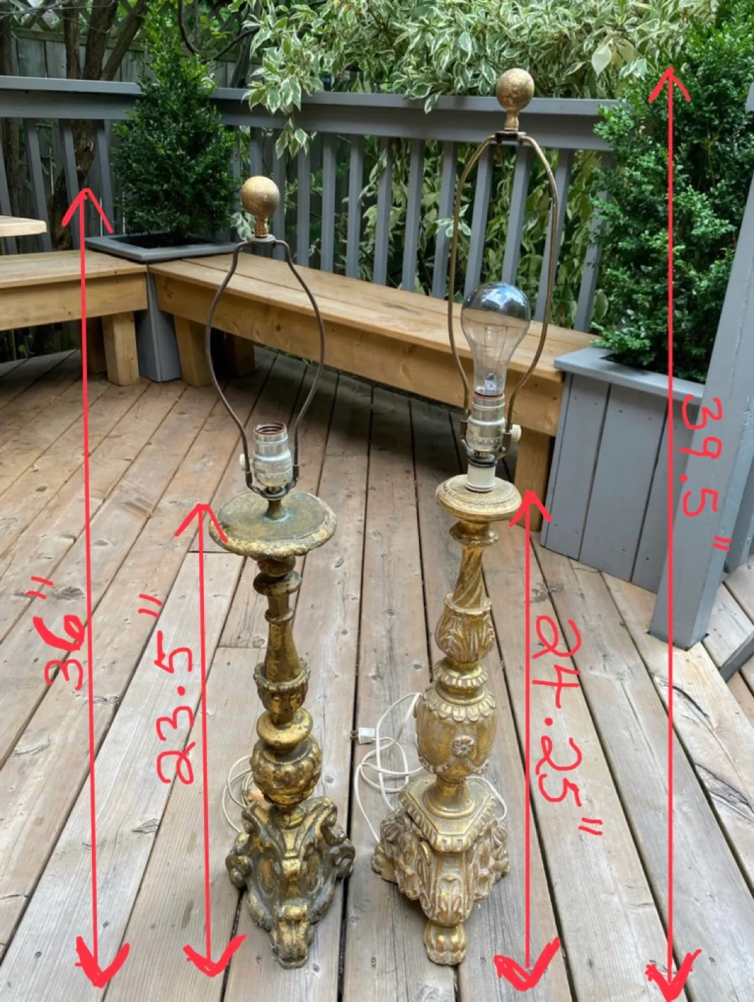 ⭐️2 gilded antique wood alter pricket candlesticks made to lamps image indicator(2)