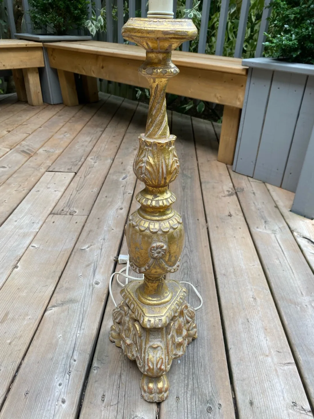 ⭐️2 gilded antique wood alter pricket candlesticks made to lamps image indicator(5)