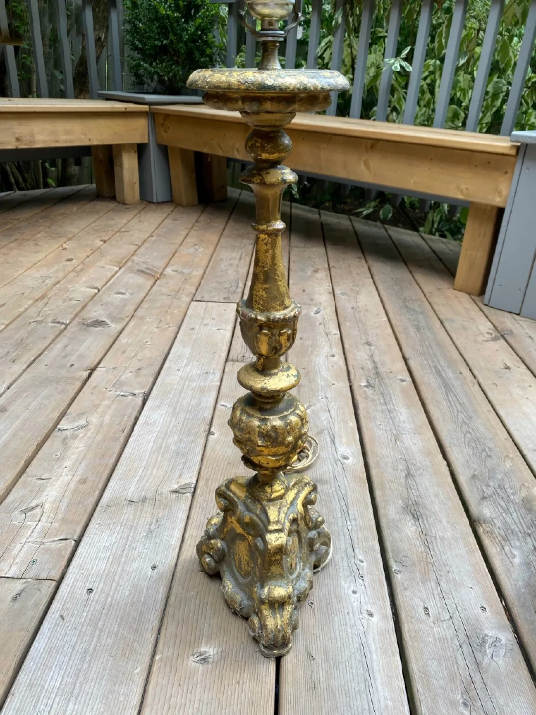 ⭐️2 gilded antique wood alter pricket candlesticks made to lamps image indicator(7)