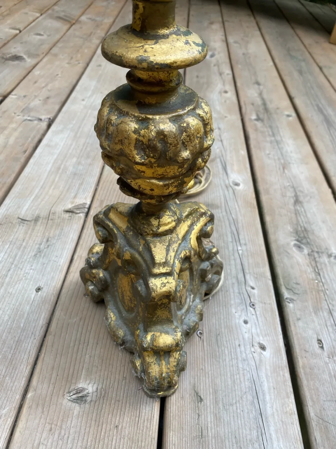 ⭐️2 gilded antique wood alter pricket candlesticks made to lamps image indicator(8)