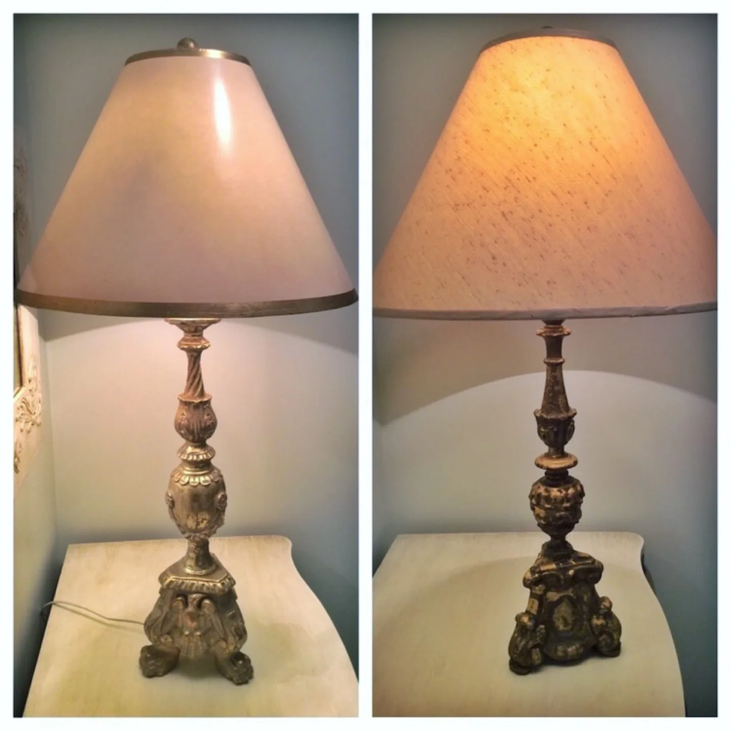 ⭐️2 gilded antique wood alter pricket candlesticks made to lamps image indicator(9)