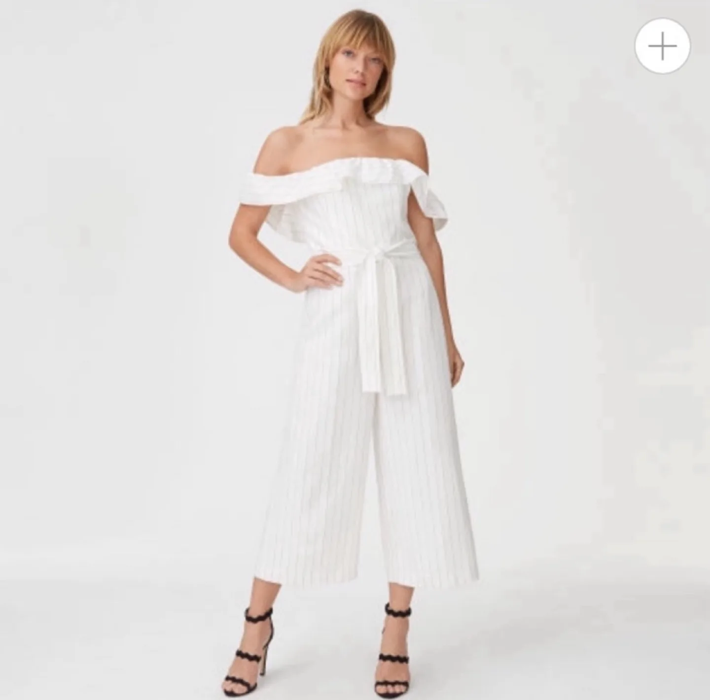 Club Monaco White Striped Off-the-Shoulder Jumpsuit Size 2 thumbnail