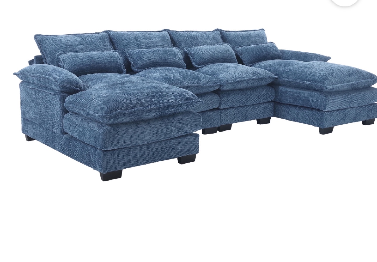 Sectional Sofa - Blue Velvet L-Shape Couch with Pillows