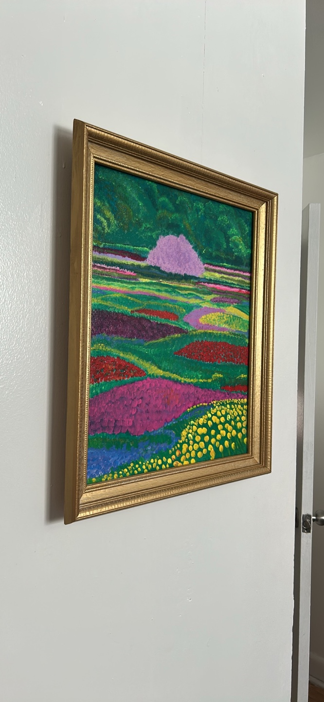 Vibrant Floral Landscape Painting in Gold Frame - photo 5