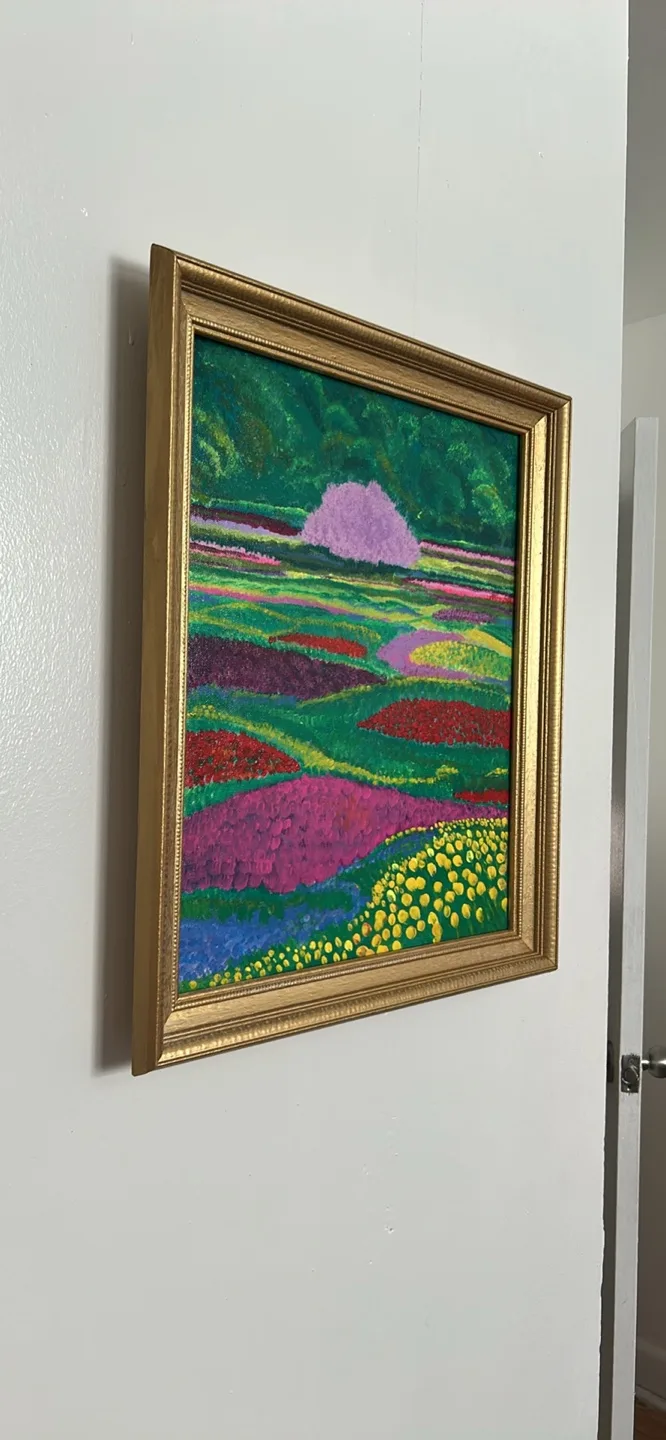 Vibrant Floral Landscape Painting in Gold Frame image indicator(5)