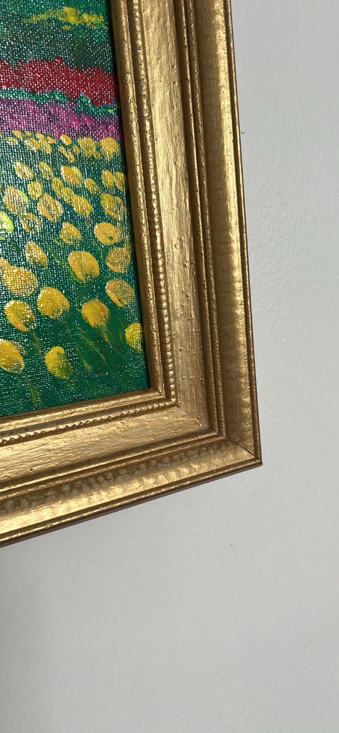 Vibrant Floral Landscape Painting in Gold Frame - photo 2