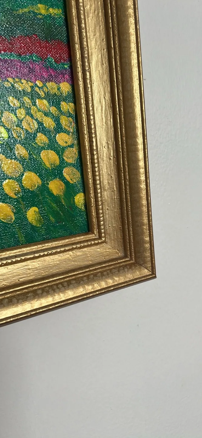 Vibrant Floral Landscape Painting in Gold Frame image indicator(2)