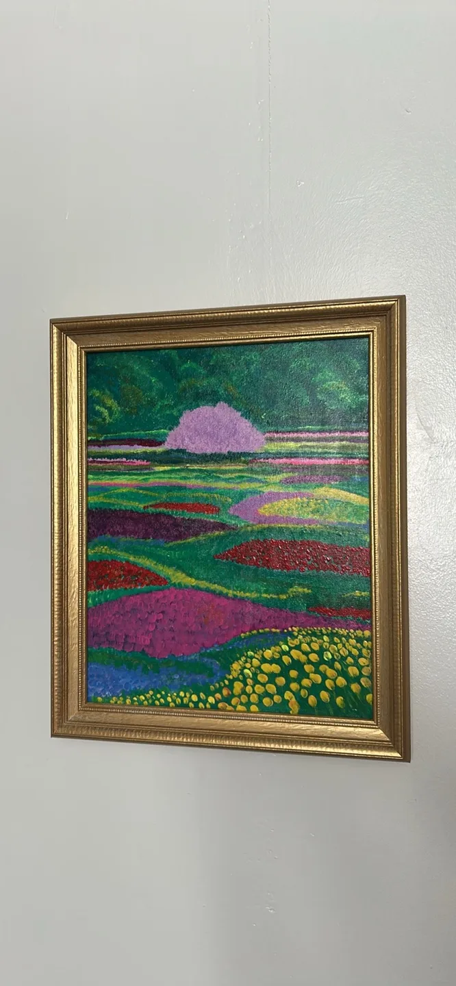 Vibrant Floral Landscape Painting in Gold Frame image indicator(3)
