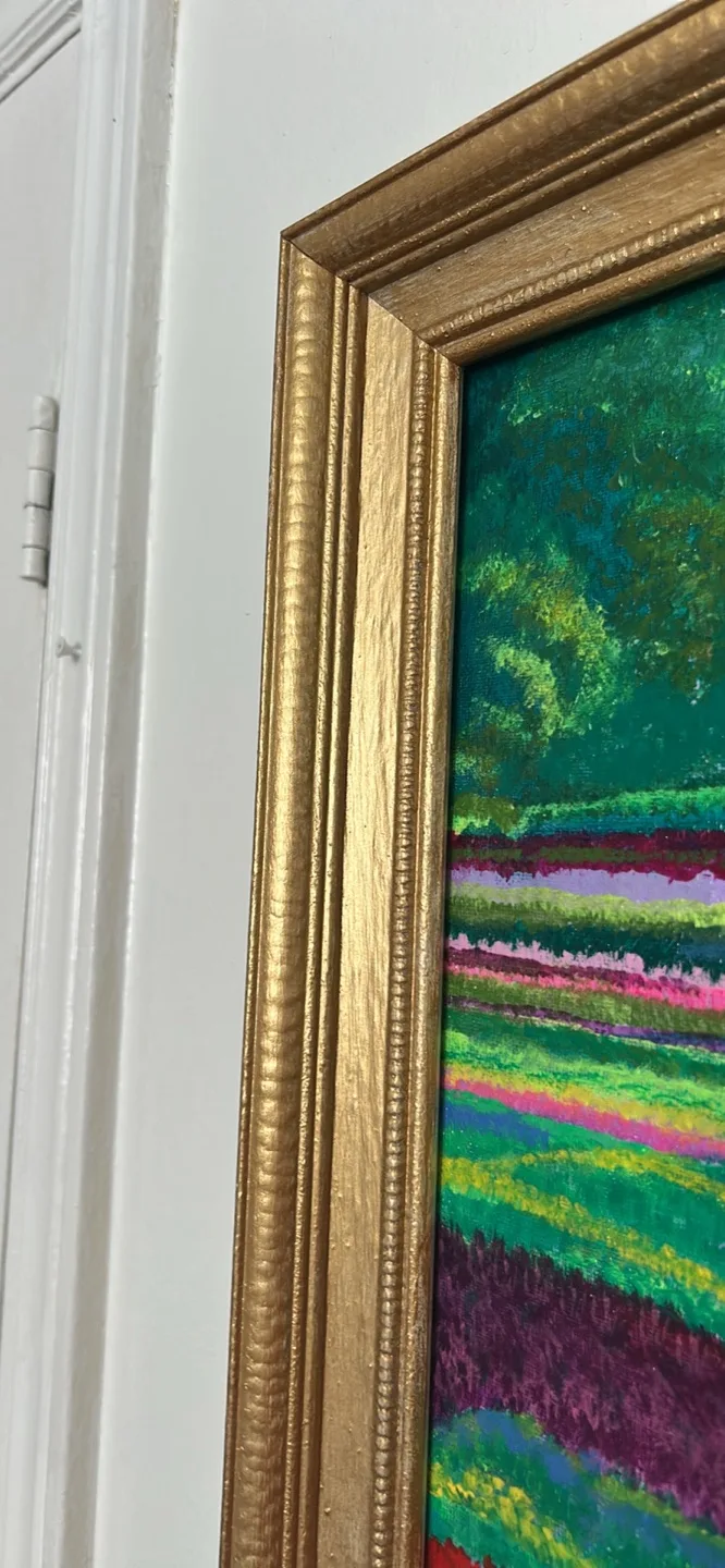 Vibrant Floral Landscape Painting in Gold Frame image indicator(4)