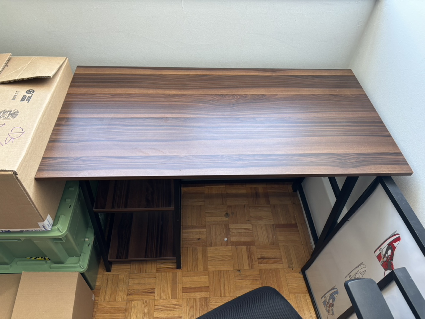 Brown Wooden Desk with Black Metal Frame