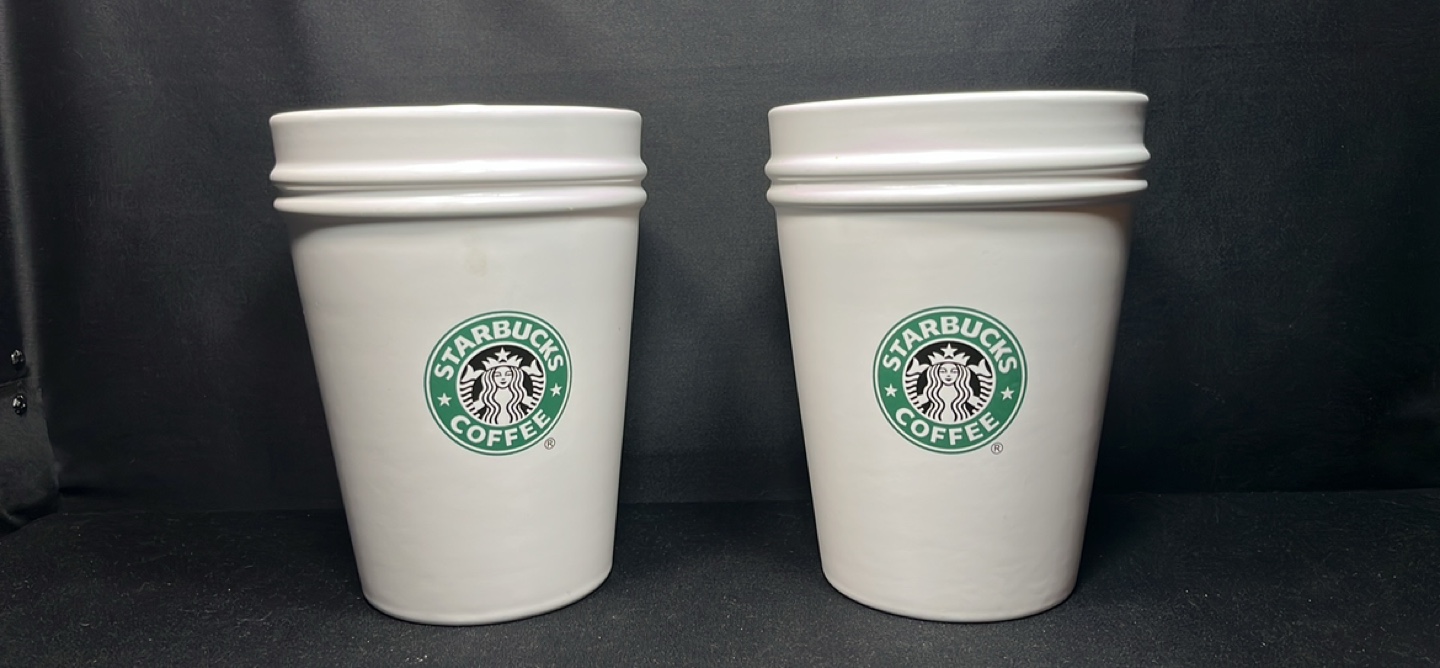 Pair of Starbucks Ceramic Coffee Mugs with Lids