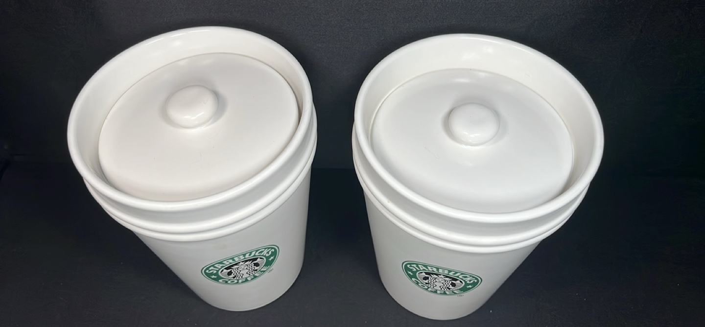 Pair of Starbucks Ceramic Coffee Mugs with Lids - photo 2