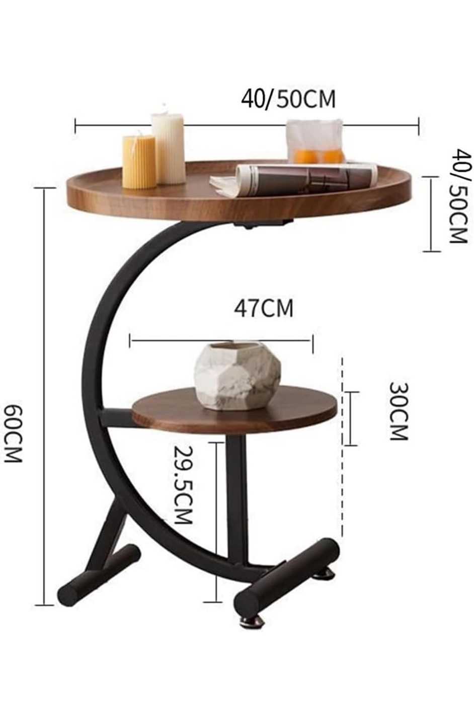 Two-Tier Round Side Table with Metal Frame - photo 4