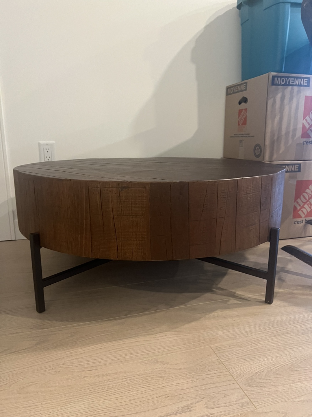 Round Wood Coffee Table with Black Metal Legs - photo 3