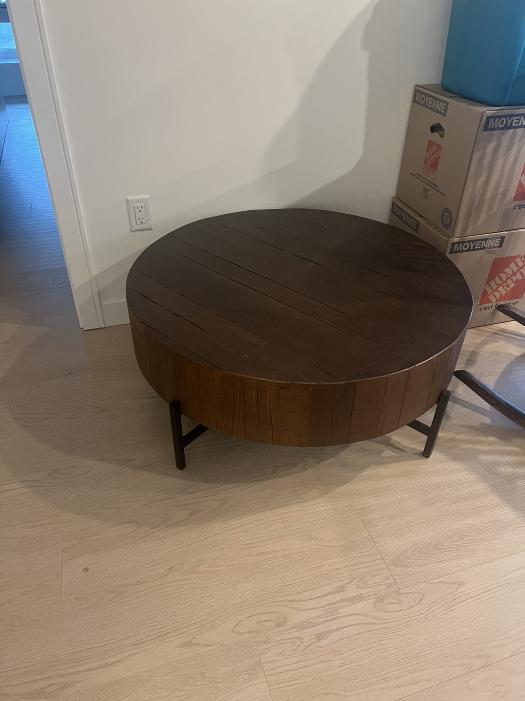 Round Wood Coffee Table with Black Metal Legs - photo 2