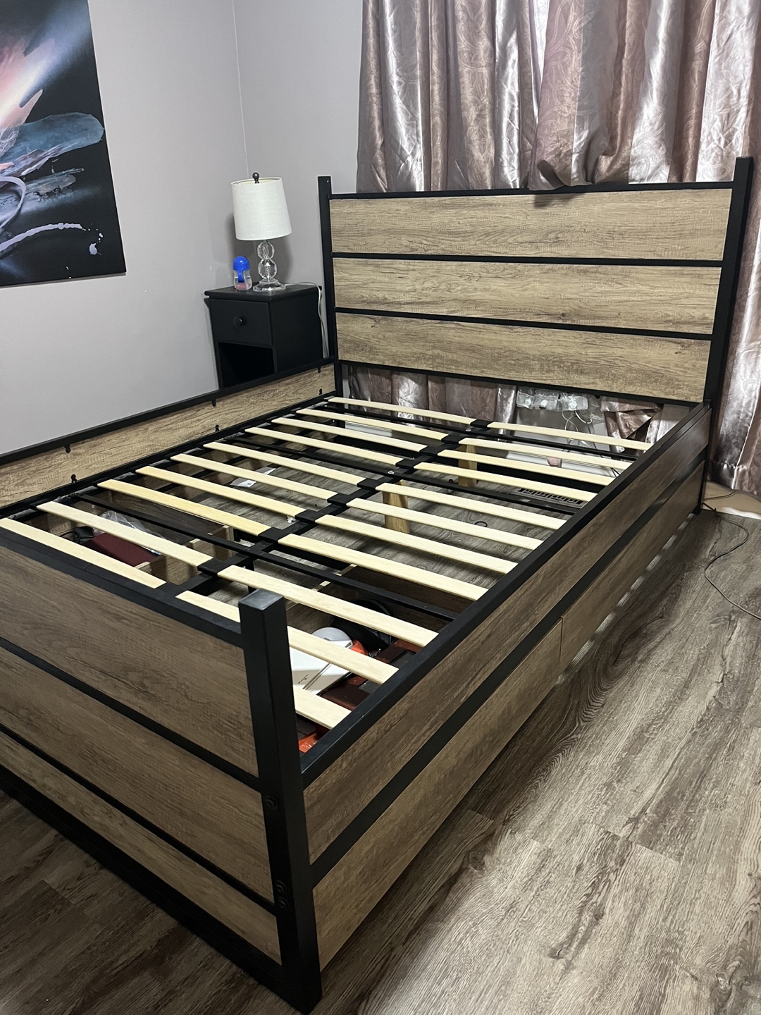 Queen-size bed frame with storage