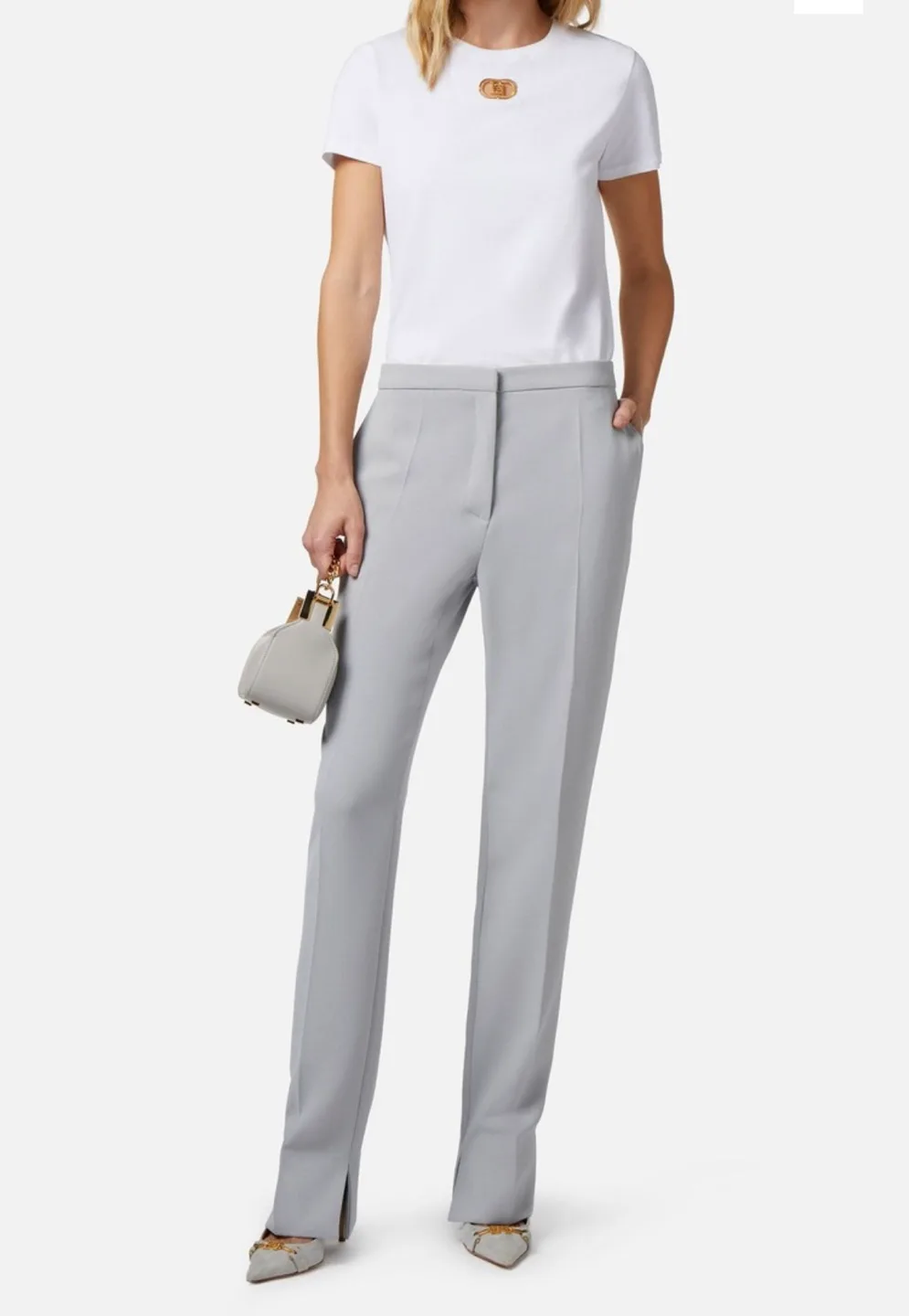 Elisabetta Franchi White Jersey T-Shirt with Logo Plaque image indicator(2)