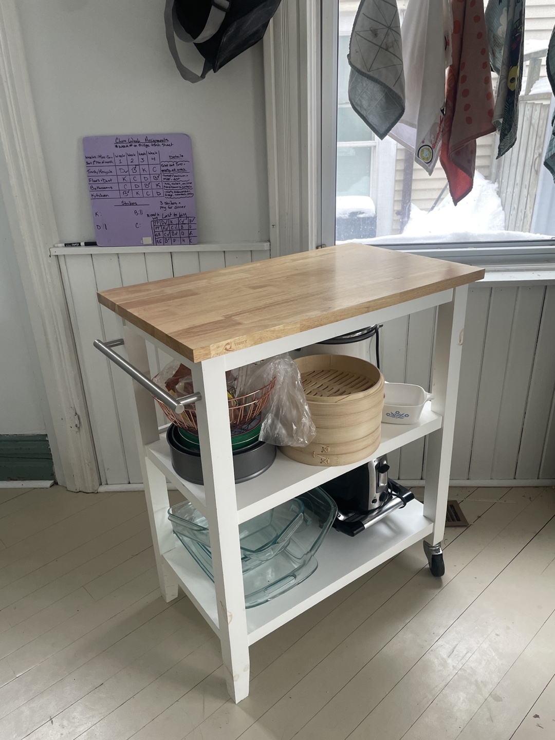 White Kitchen Cart with Butcher Block Top - photo 2