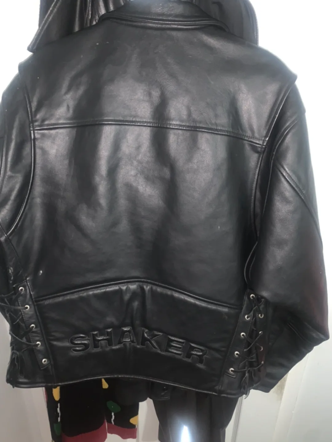 Men's Black Leather Shaker Motorcycle Jacket image indicator(2)