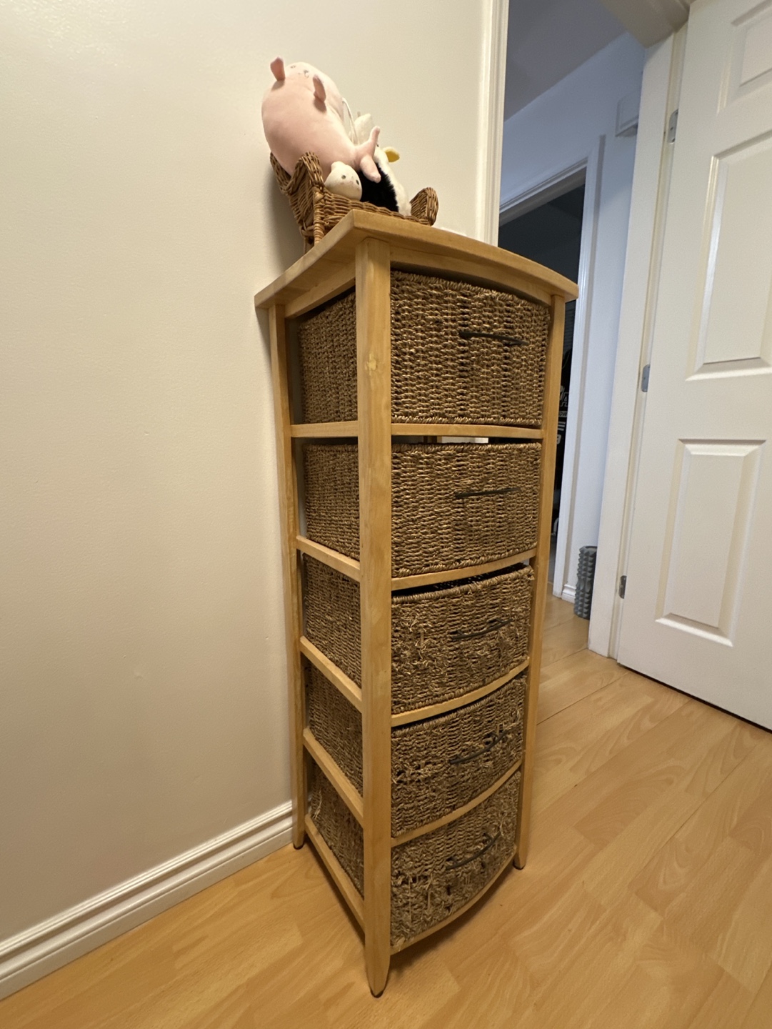Five-Drawer Wooden Storage Unit with Wicker Baskets - photo 2