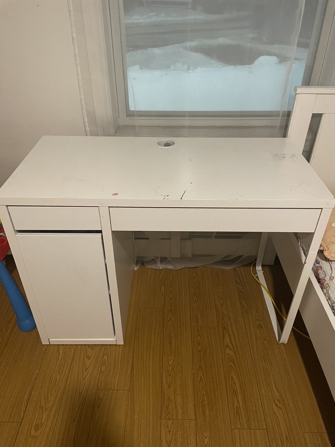 White IKEA Desk with Cabinet