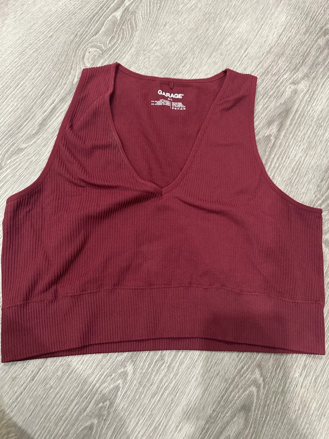 Garage Sleeveless Ribbed Crop Top - Burgundy thumbnail