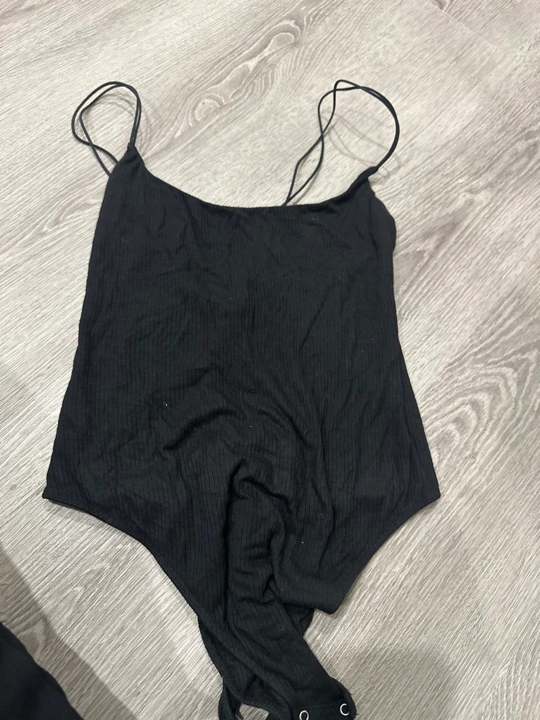 Black Ribbed Bodysuit with Lace-Up Back thumbnail