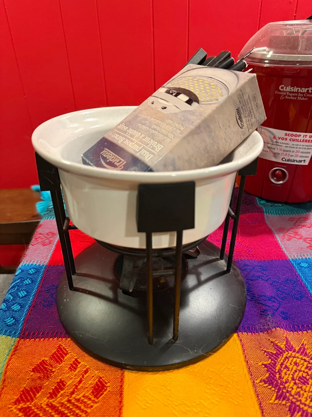 Fondue pot with stand, 8 forks thumbnail