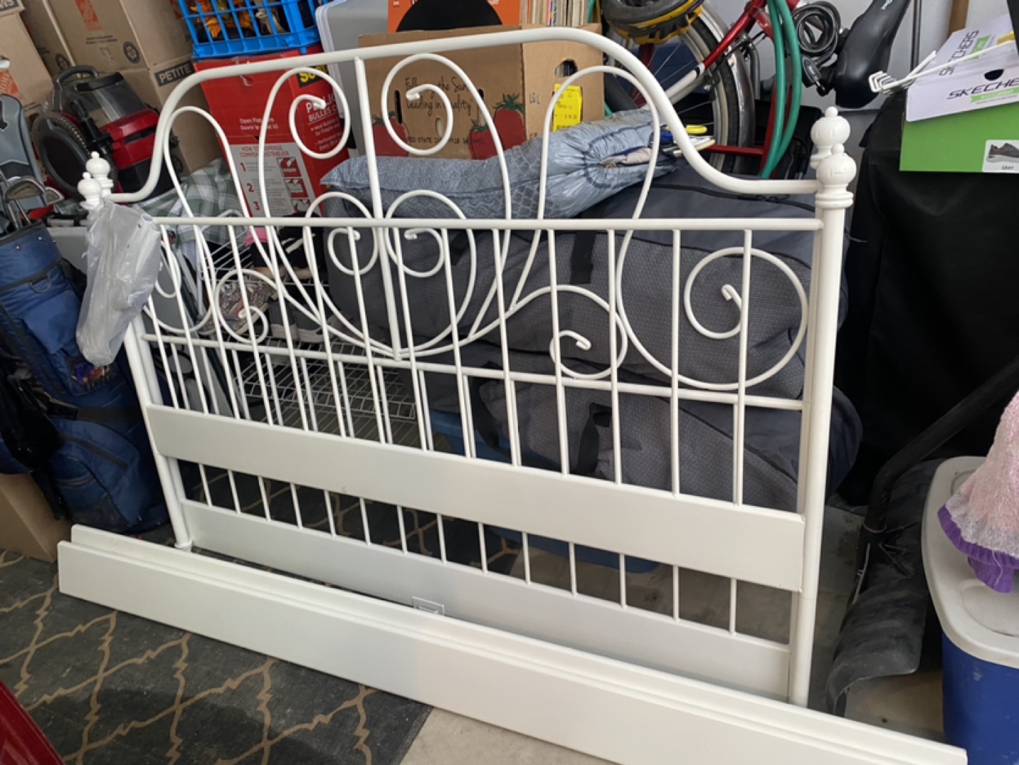 Beautiful white Queen size wrought iron bed frame & slats