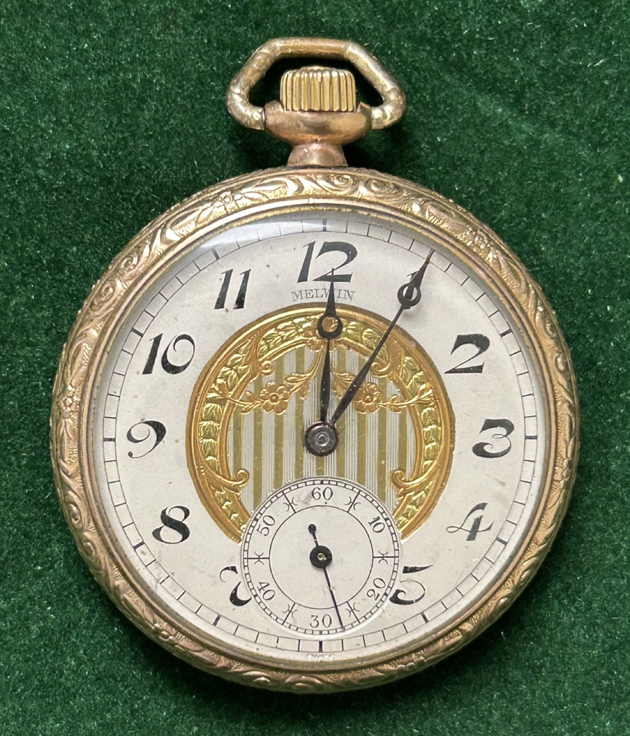 Antique Melwin Pocket Watch, 7 Jewels, Gold-Plated Case