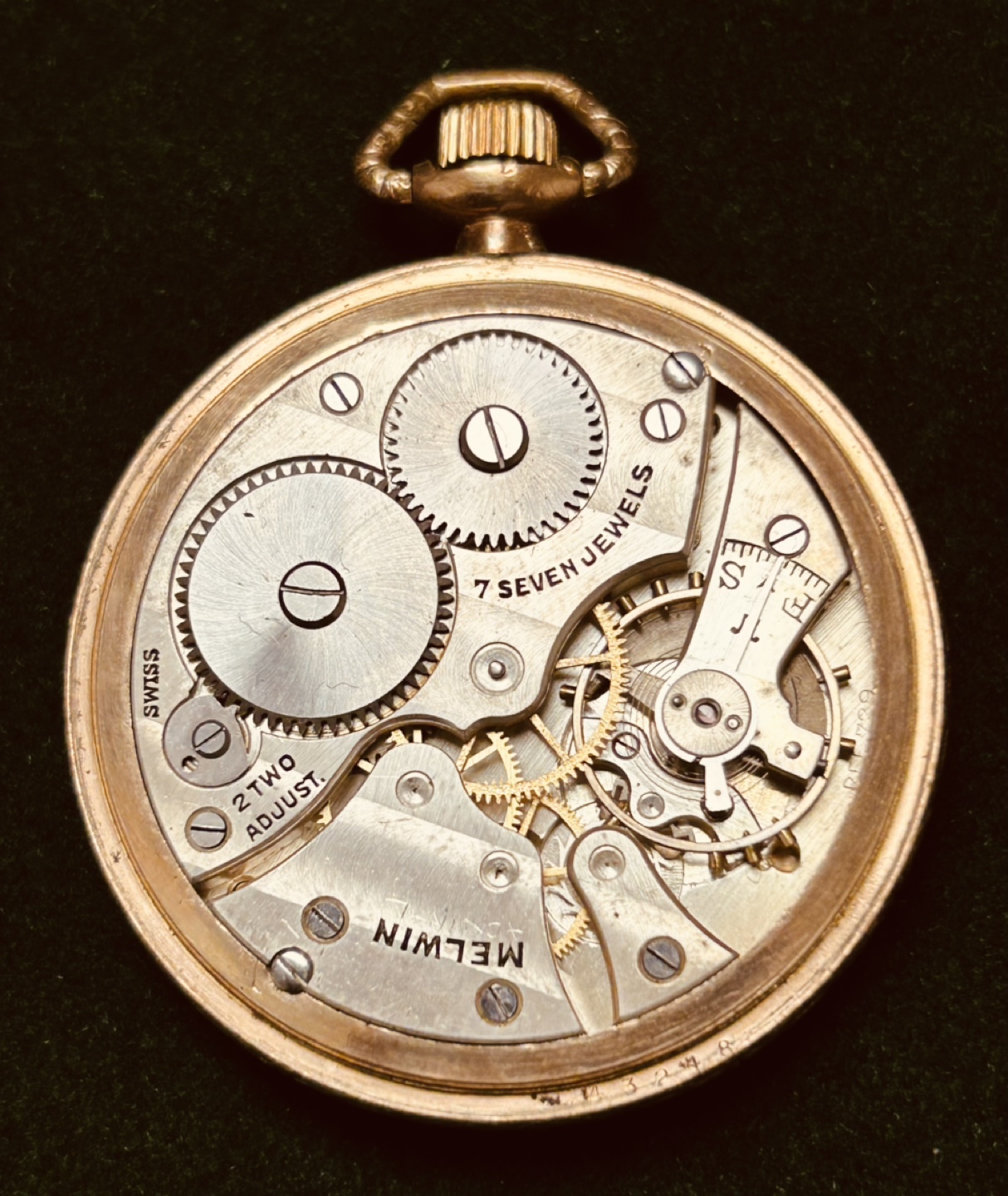 Antique Melwin Pocket Watch, 7 Jewels, Gold-Plated Case - photo 3