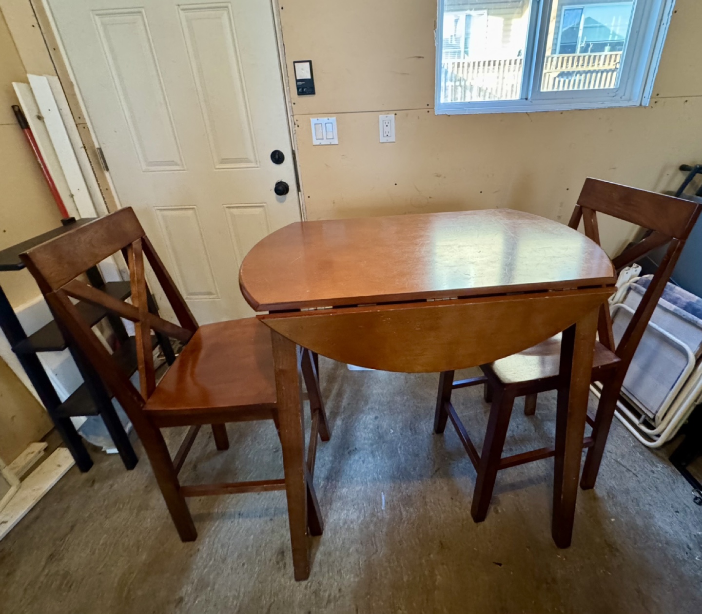 Small Wooden Drop-Leaf Table and Two Chairs - photo 2
