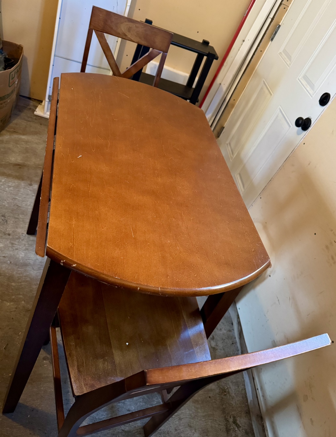 Small Wooden Drop-Leaf Table and Two Chairs