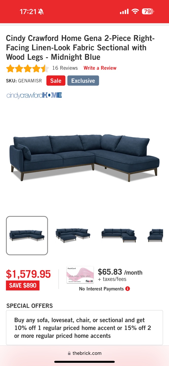 Cindy Crawford Home Gena 2-Piece Sectional Sofa