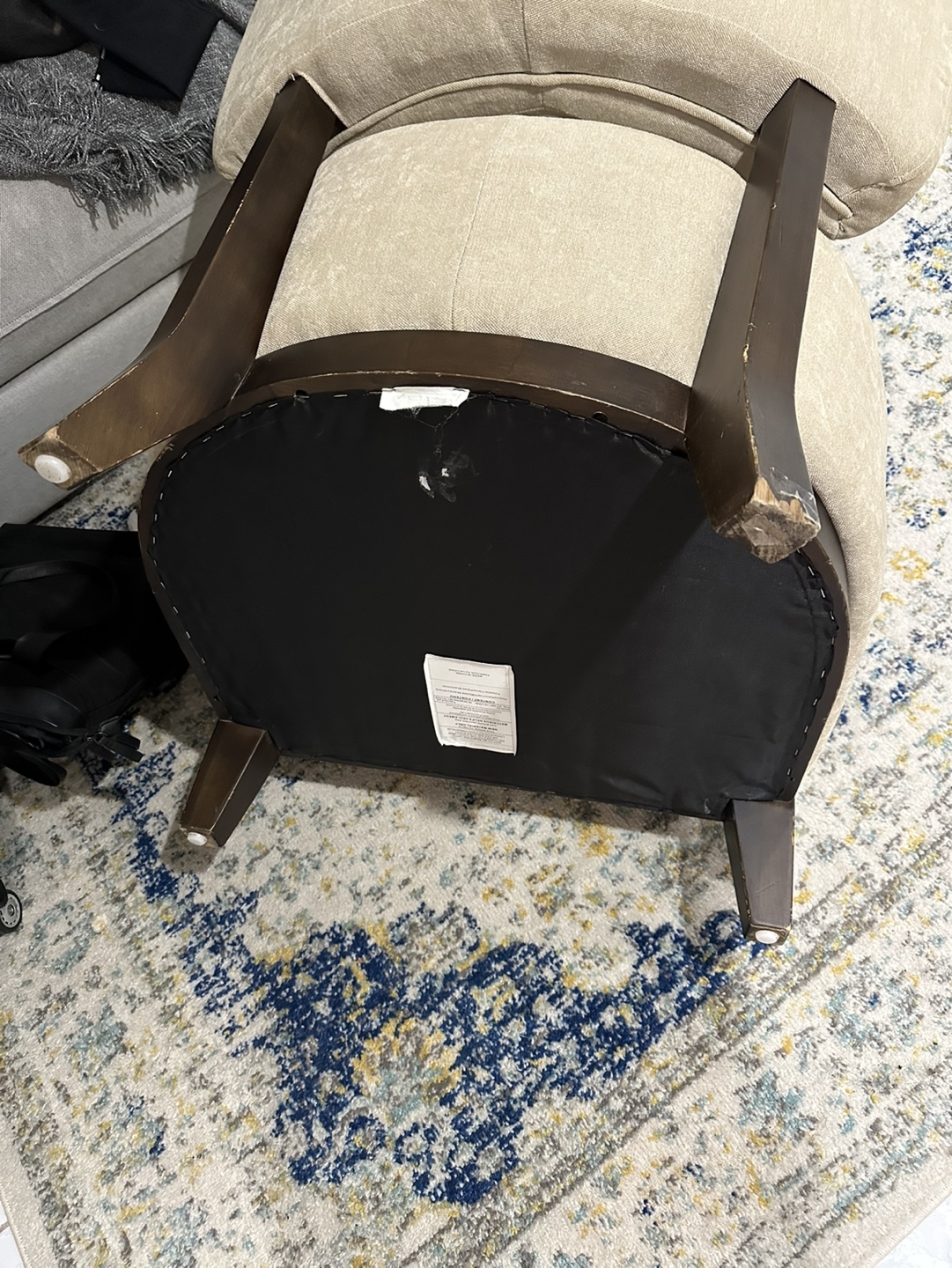 Beige Accent Chair with Dark Wood Legs - photo 3