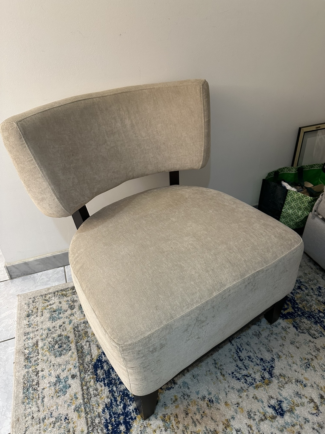 Beige Accent Chair with Dark Wood Legs - photo 2