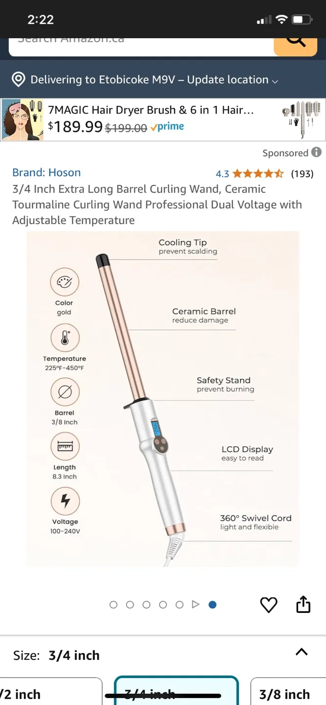 Hoson 3/4 Inch Ceramic Tourmaline Curling Wand image indicator(8)