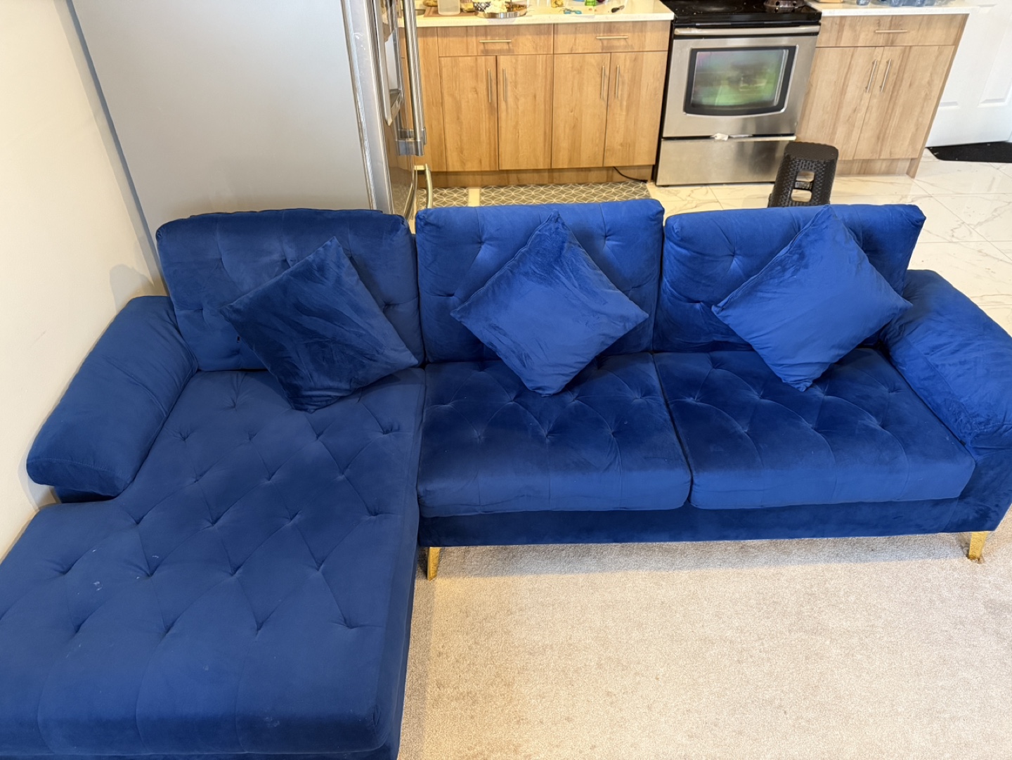 Blue Velvet Sectional Sofa - photo 3