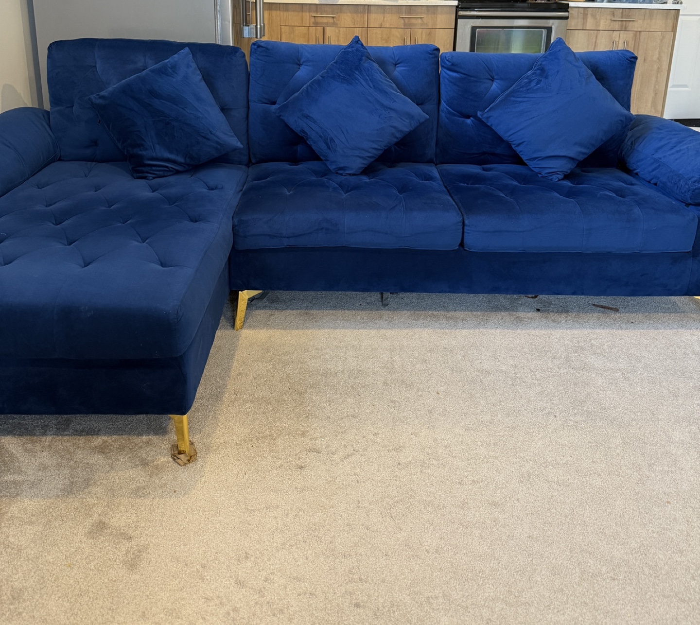 Blue Velvet Sectional Sofa - photo 4