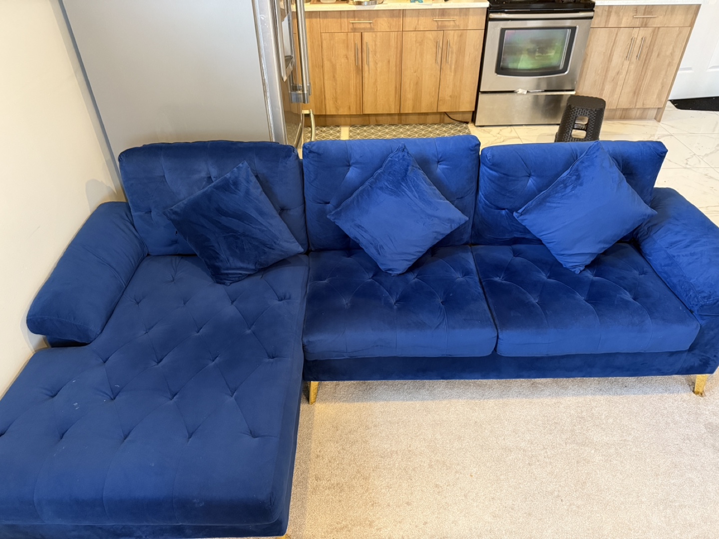 Blue Velvet Sectional Sofa - photo 2